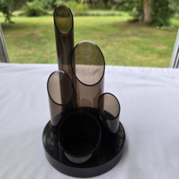 Vintage 80's Desk Organizer Pencil Caddy Smoky Acrylic - Picture 1 of 8